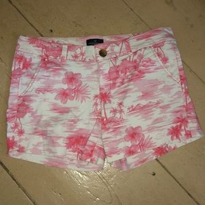 AE Midi Pink Palm Tree Stretch Shorts